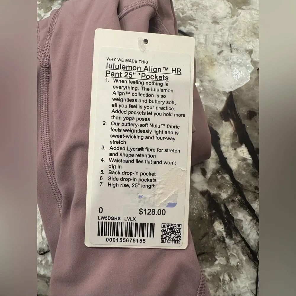NWT New LULULEMON HR High Rise Align Pant 25” Pockets LVLX Lavender Lux 0 - Picture 7 of 7